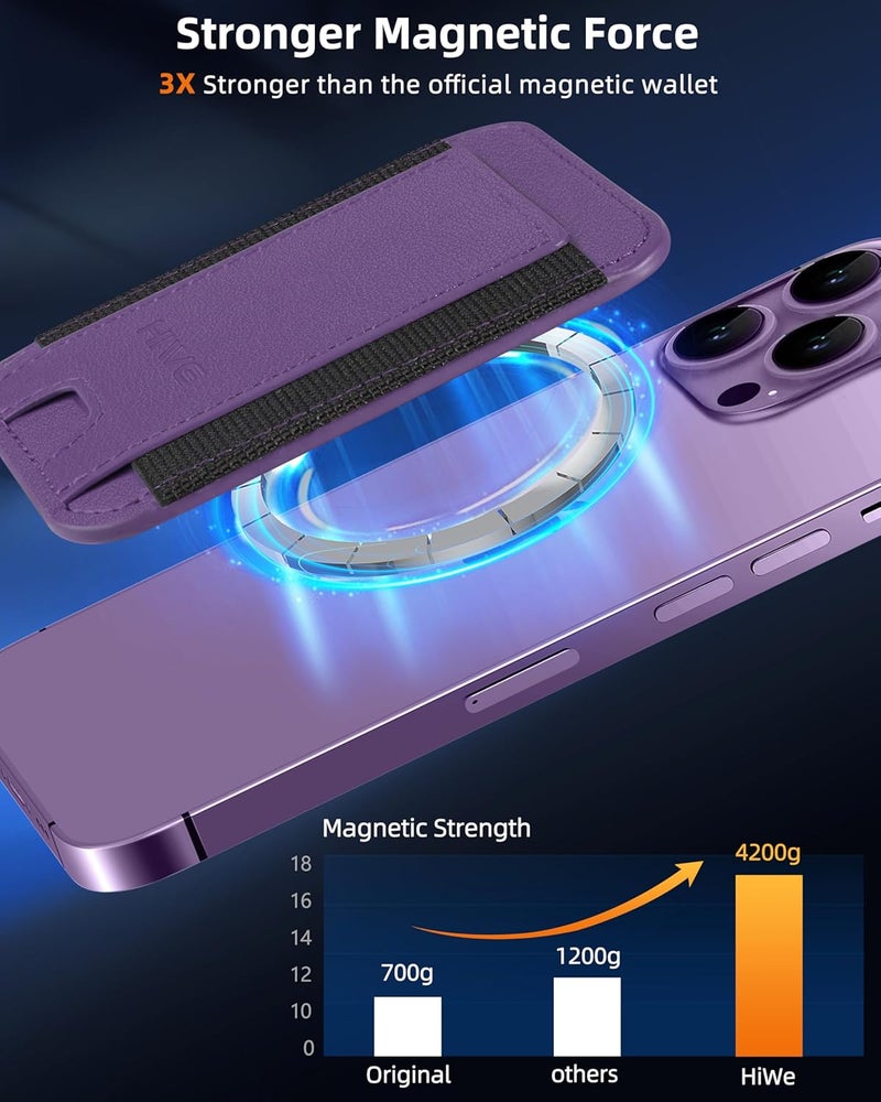 HiWe for MagSafe Wallet, Strongest Magnetic Wallet for iPhone 17/16/15/14/13/12 Series, 7 Cards Holder, Leather Minimalist Slim RFID, 1 Slot, Dark Purple & Black - Image 3